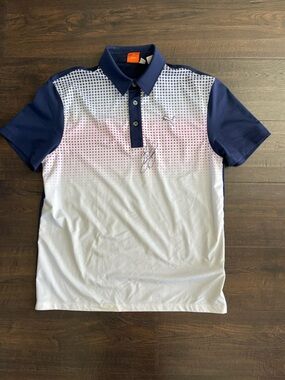 PUMA GOLF Signed By Rickie Fowler Youth Polo Performance Shirt Blue White Large